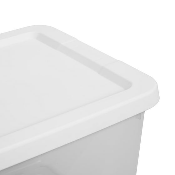 (4) 12 Quart Storage Boxes, Clear Plastic Storage Bin with Snap-On Lid, White