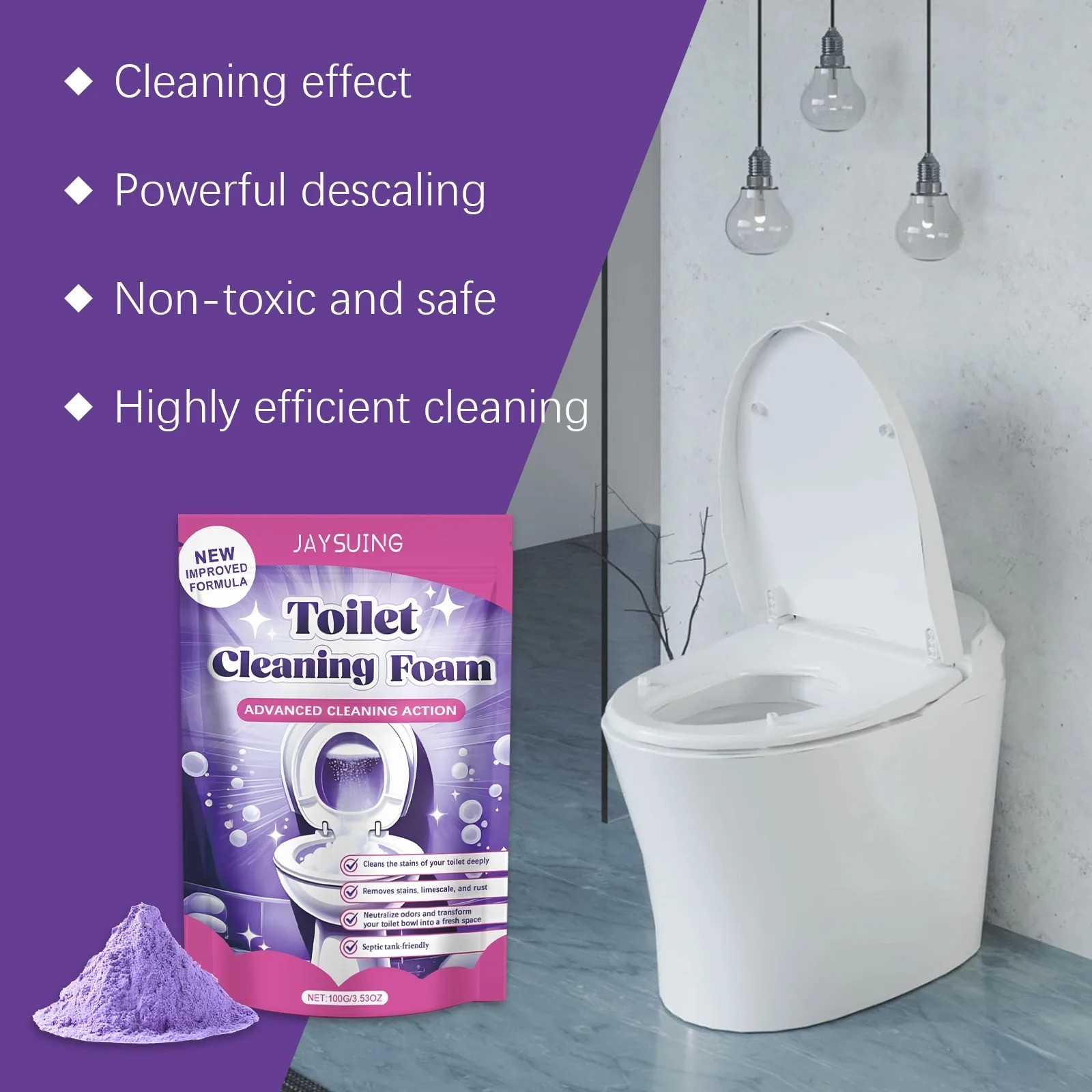 1~5 Bags Fizzclean Toilet Foam Cleaner, Toilet Cleaning Foam Insta-Action 100g