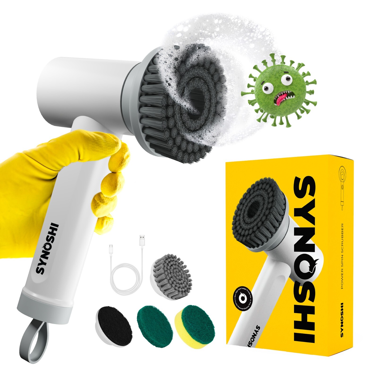 SYNOSHI® Electric Power Brush with 3 Cleaning Heads OR Extra Replacement Heads