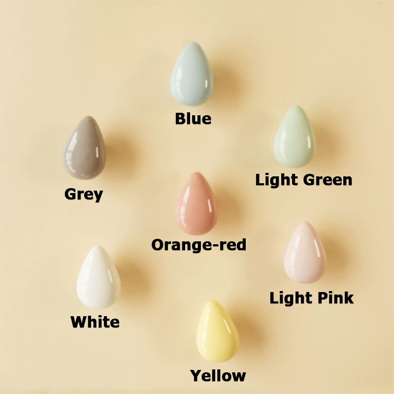 Colorful Raindrop Ceramic Hooks Wall Mounted Hanging Clothes Hook Wardrobe Pulls