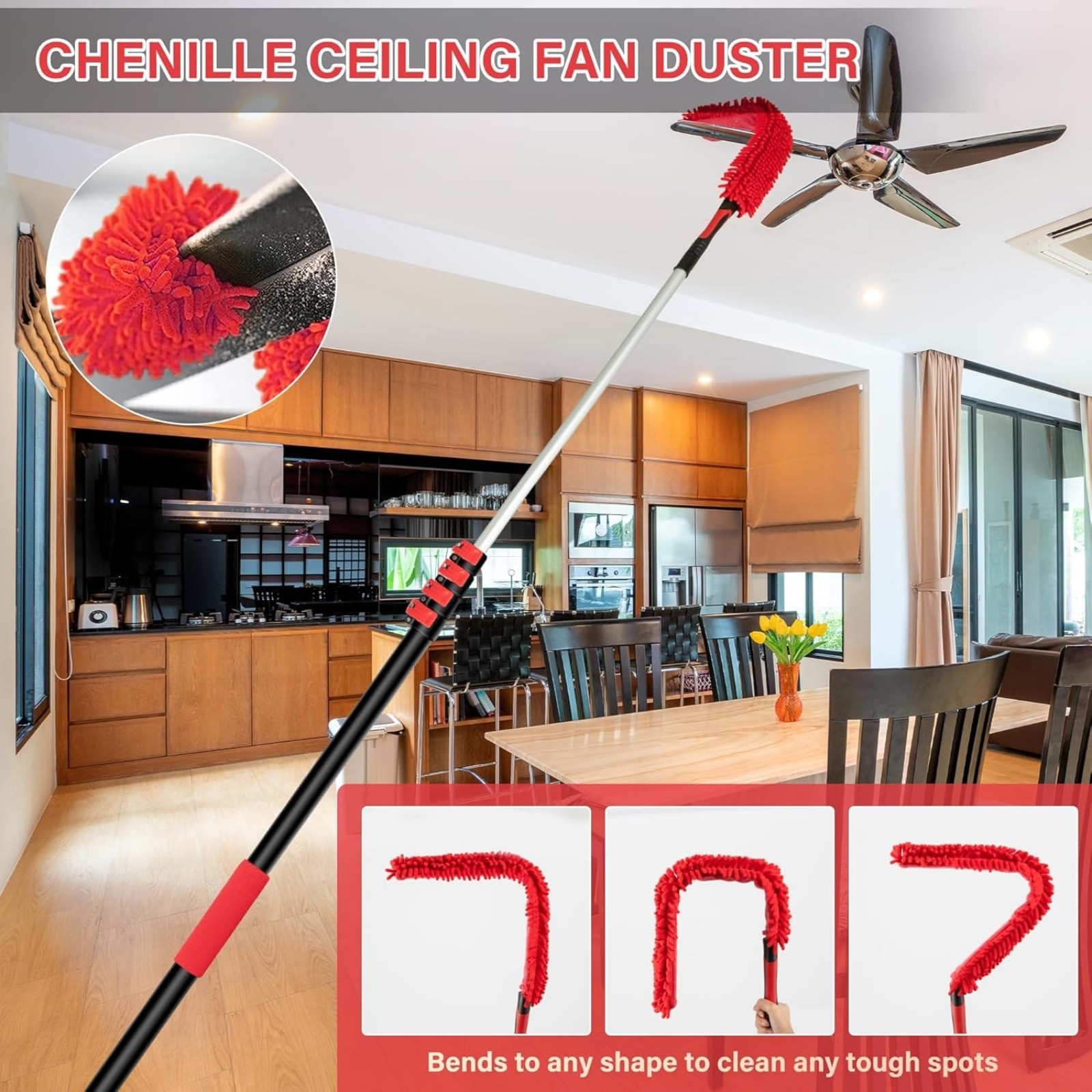 Duster Cleaning Brush Kit Dust Cleaner Soft Handle Extendable Pole Tool for Home