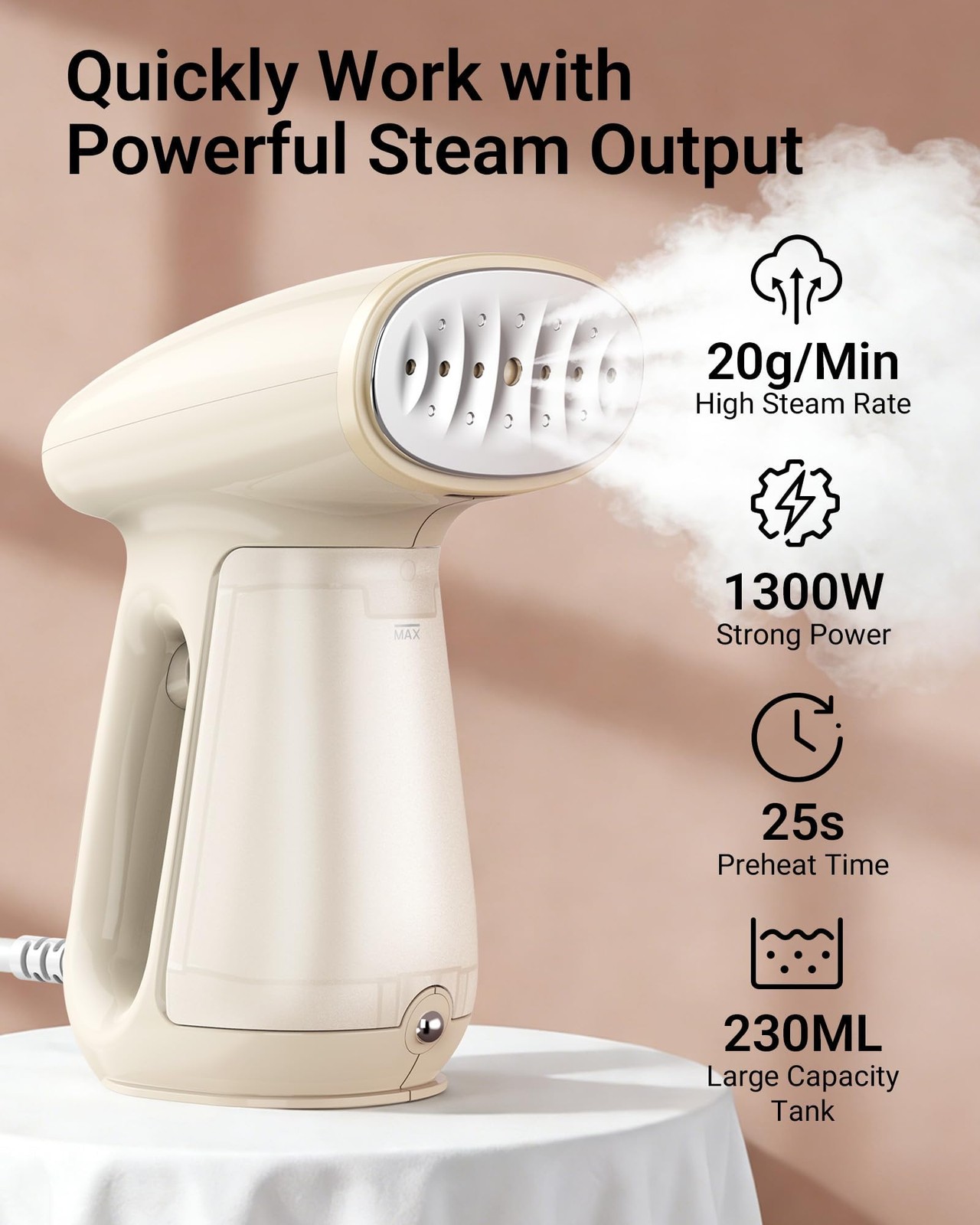 Steamer for Clothes, 1300W 25s HeatUp Clothes Steamer with 230ml Tank