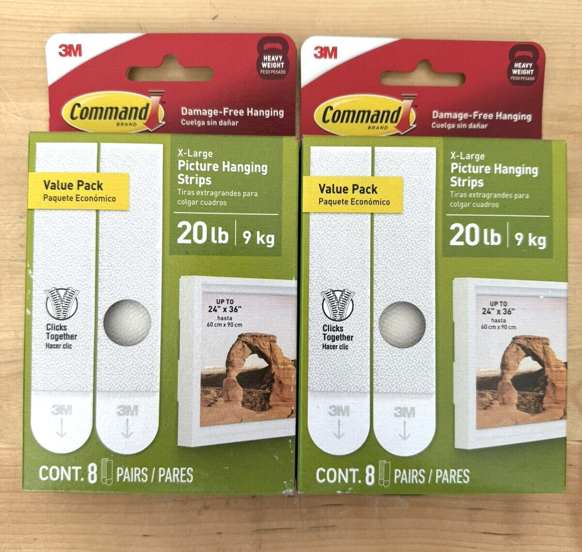 2 PACKS Command 20lb XL Hanging Strips, 16 total (8 pairs in each pack)
