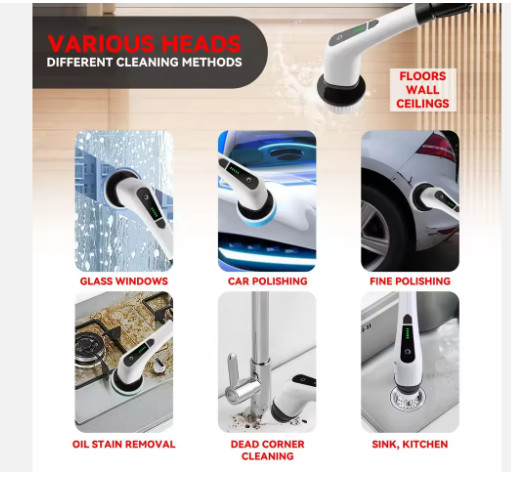 9 in 1 Electric Spin Scrubber Cordless Cleaning Brush Kitchen Bathroom Car USB