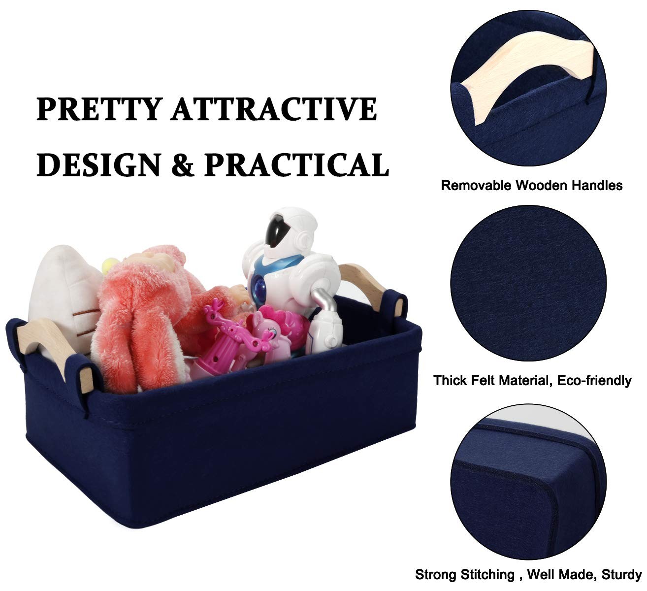Rectangle Storage Baskets Navy 13 x 8.9 x 4.5 Inch (Pack of 1), Blue