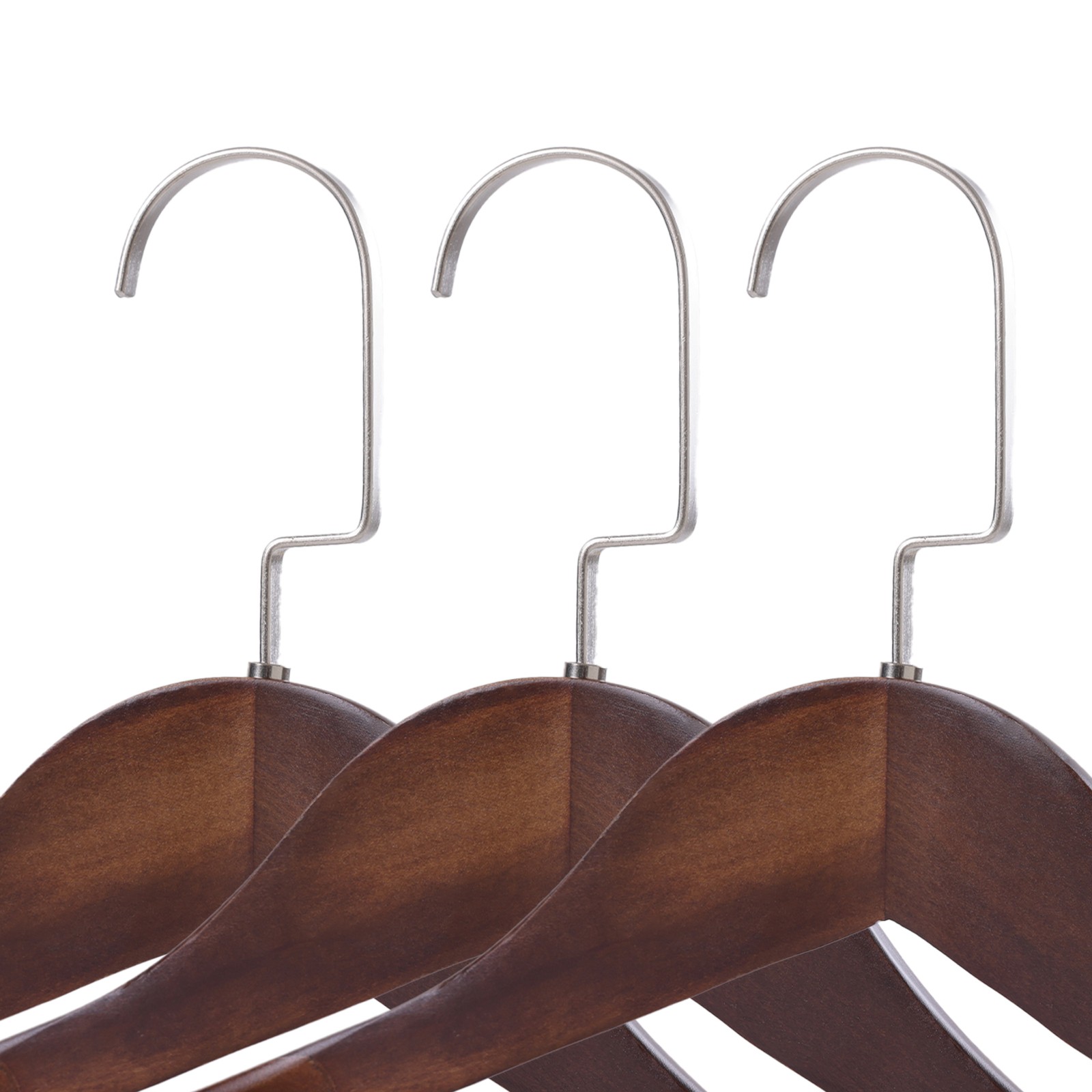 24/48Pcs Wide Shoulder Solid Wood Hangers w/ Non Slip Pants Bar Smooth Finish