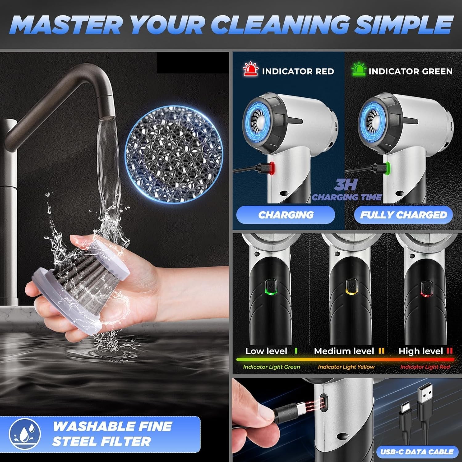 Handheld Car Vacuum Portable Cordless17000PA Mini Air Duster Blower Rechargea…
