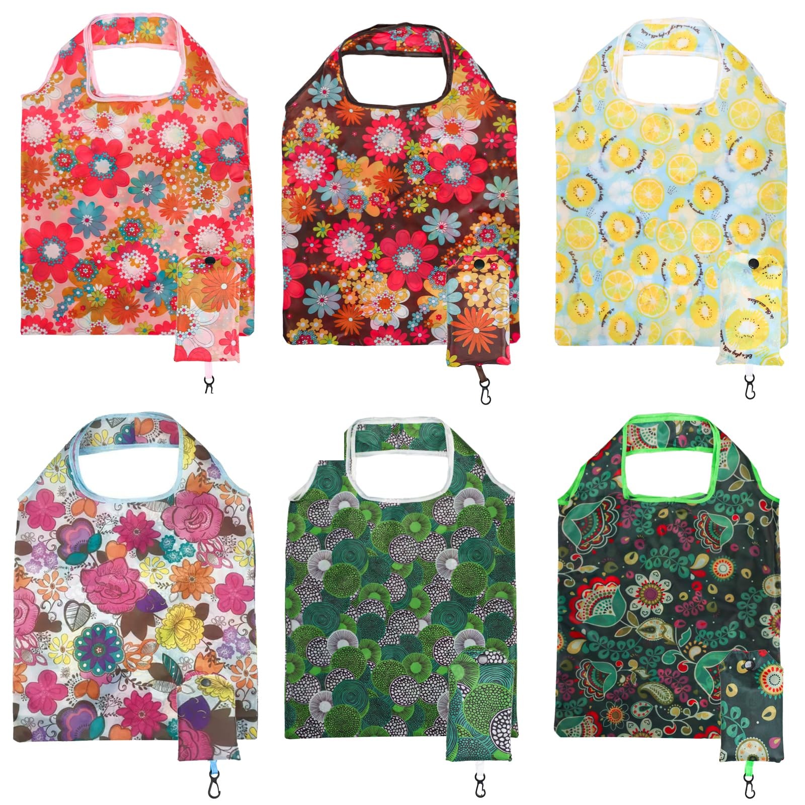 KRISMYA 6 Pack Reusable Shopping Bags 50 lbs Large, Multiple Floral Patterns