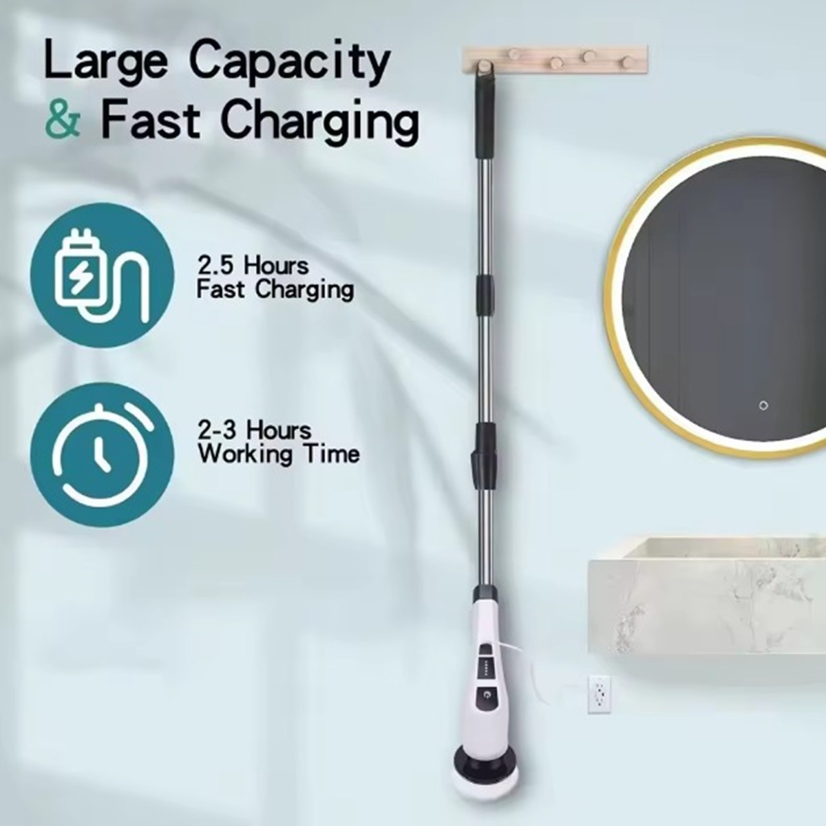 10 in1 Electric Spin Scrubber Extra Length 9 Brush Heads Retractable Handle