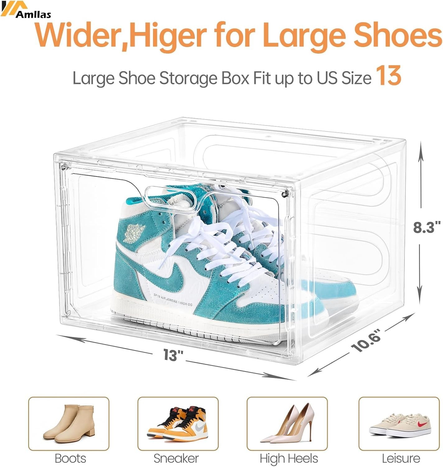 8 Pack Shoe Boxes Clear Plastic Stackable, Large Shoe Storage Organizer with …