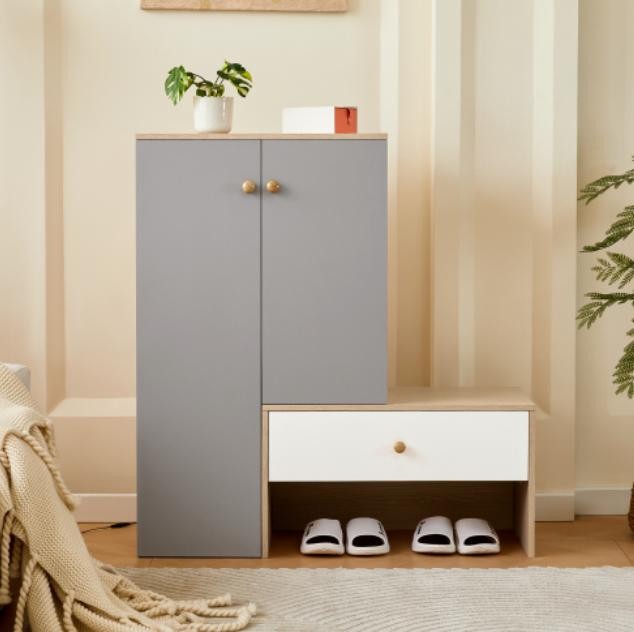 White Gray Shoe Cabinet 12 Pair Capacity Entryway Bench with Adjustable Shelves