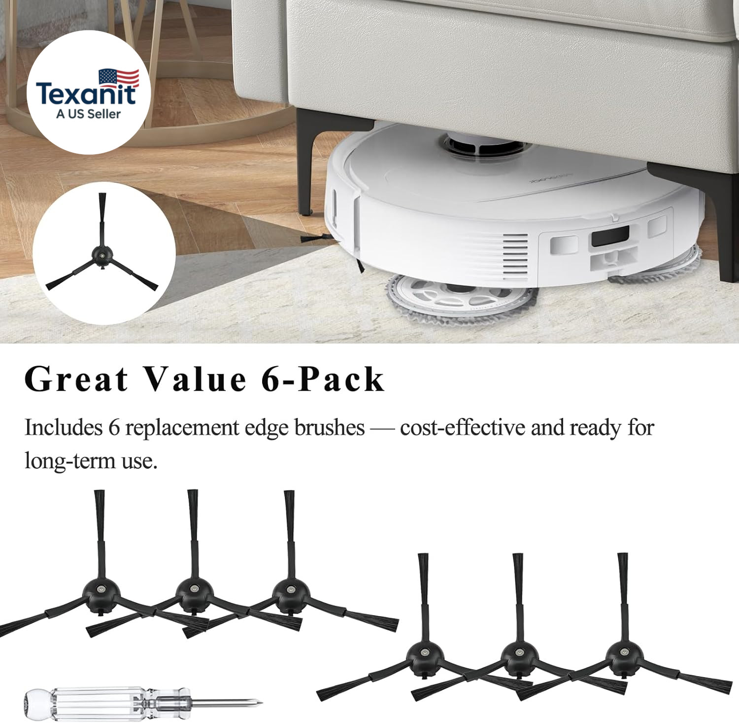 Side Brushes Replacement Compatible with Roborock Q Revo/Qrevo S/Qrevo Pro/Qrevo