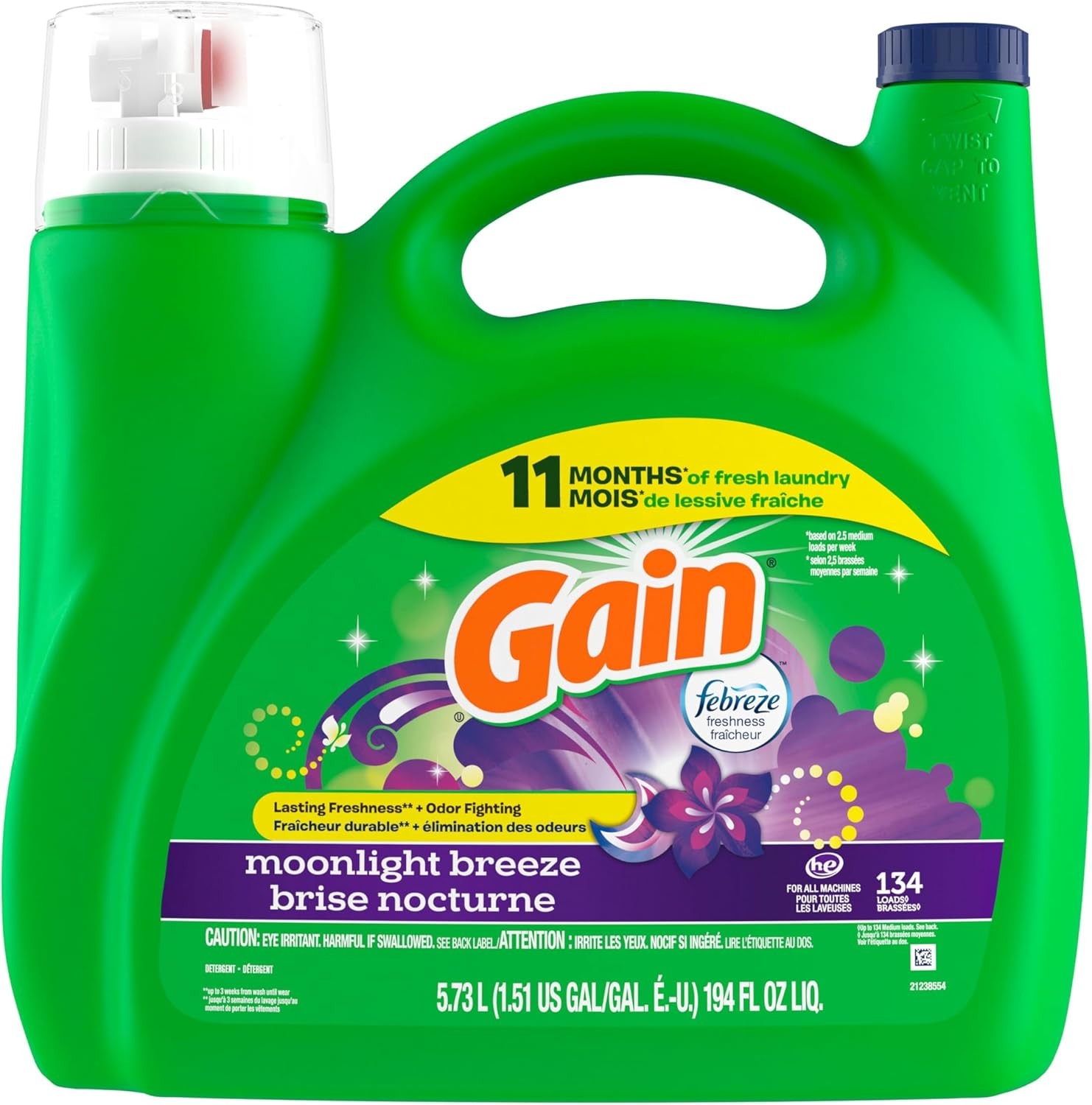 Gain Liquid Laundry Detergent, Moonlight Breeze Scent, 194 Fl Oz, 134 Loads
