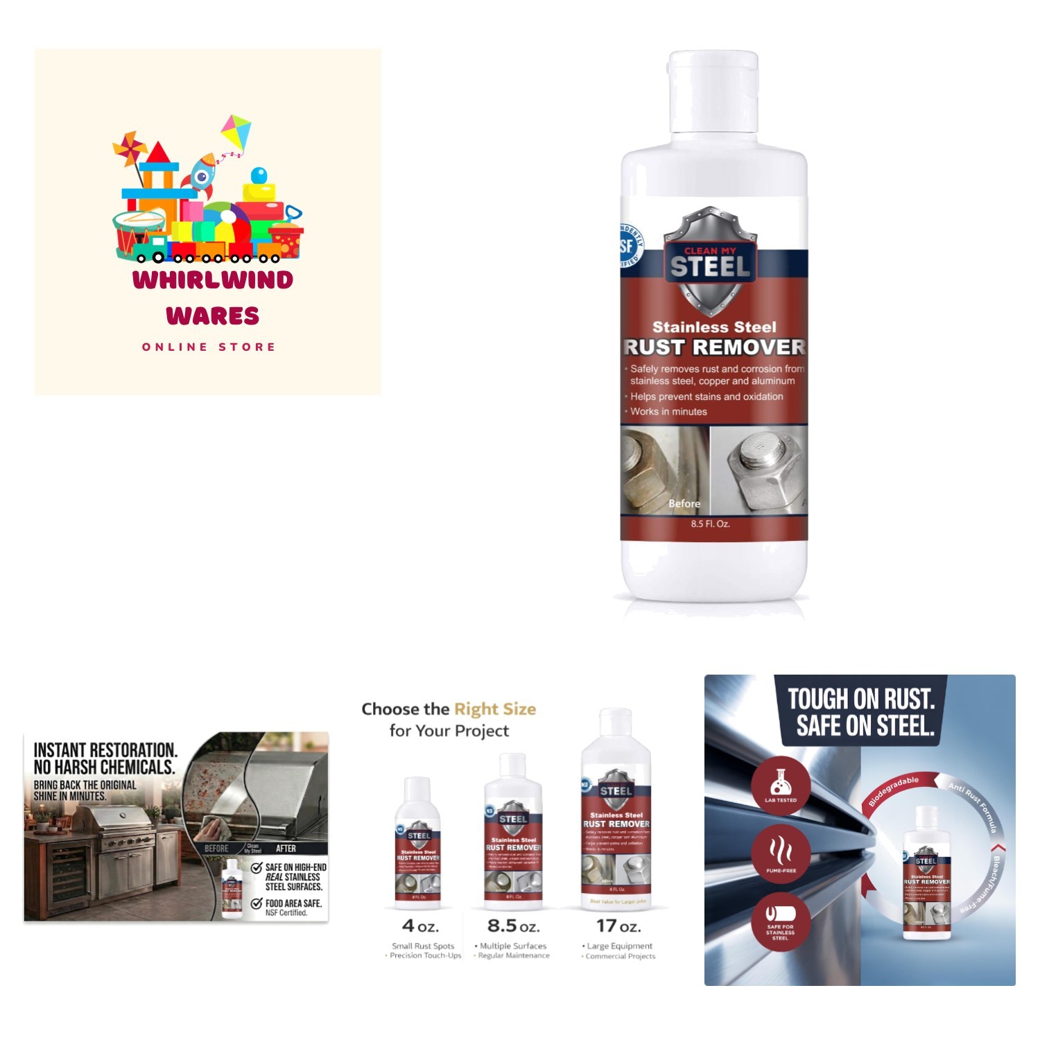 NSF Certified 8.5 oz Stainless Steel Rust Remover Cream – No Scrubbing Needed