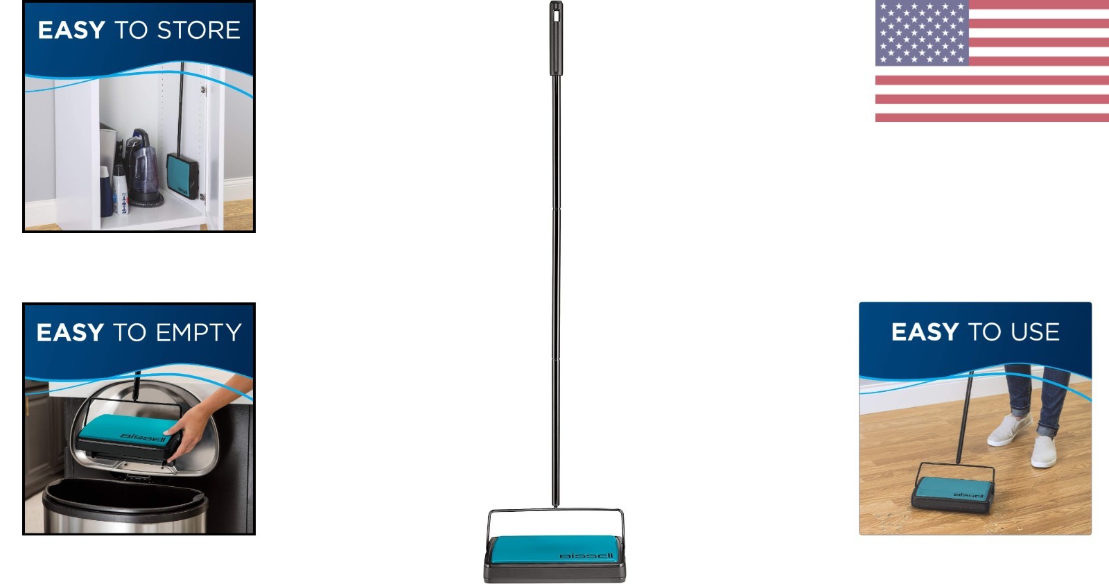 Bissell Easy Sweep Compact Carpet & Floor Sweeper, 2484A, Teal