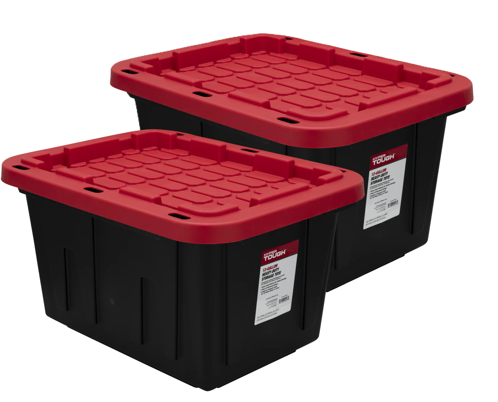 2x Hyper Tough 12 Gallon Small Storage Bin with Snap Lid Black n Red Heavy Duty