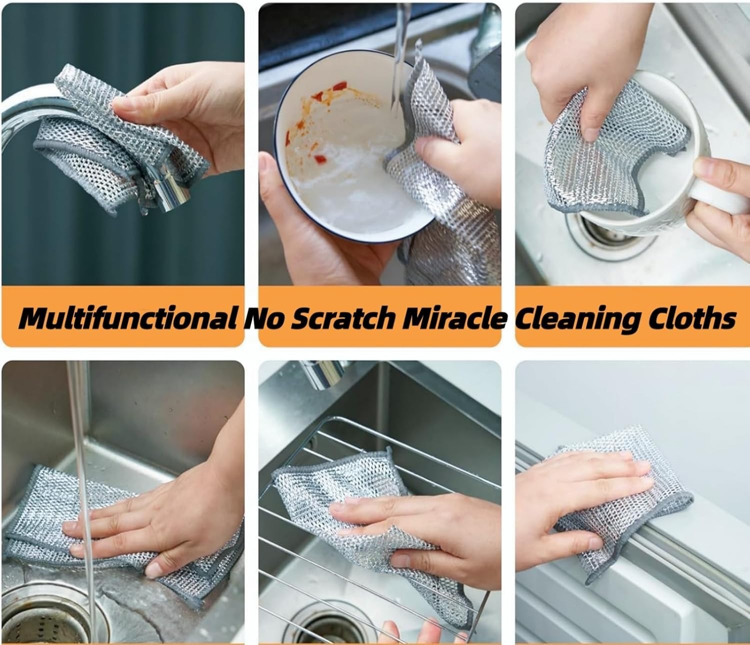 Wire Cleaning Cloths 6-Pack Non-Scratch Miracle Silver Microfiber Kitchen Scrub