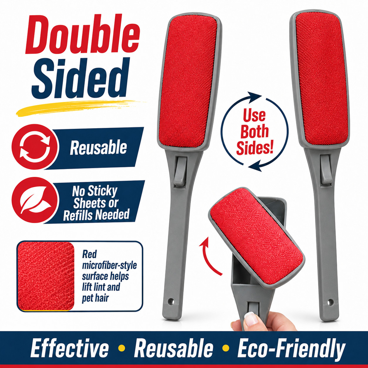 3 SWIVEL MAGIC Lint BRUSH Clothes Fabric Pet Hair Dust Dandruff Remover USA