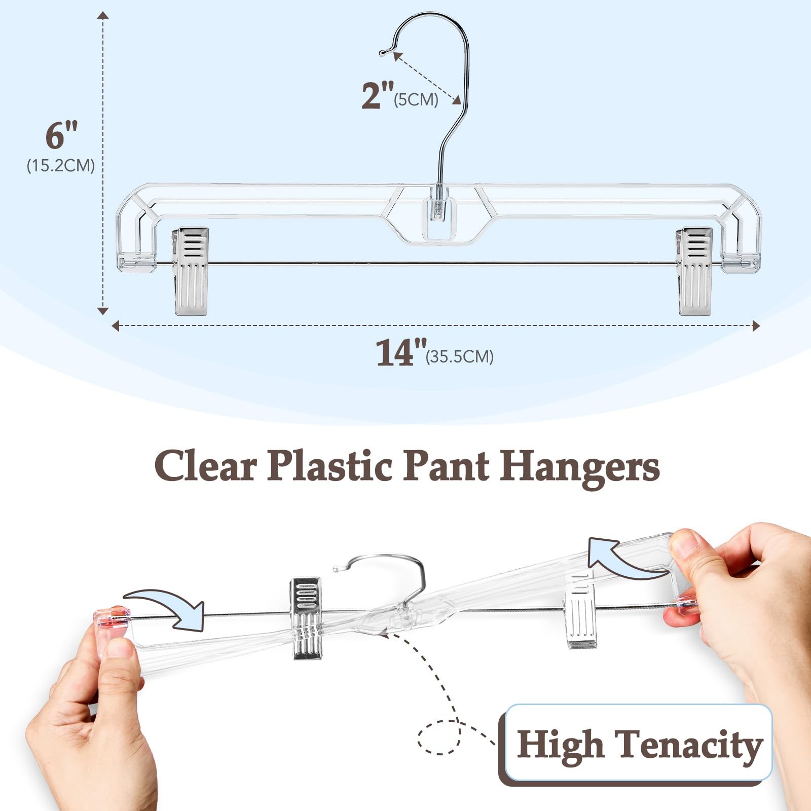 25 Pack Clear Pants Hangers With Clips Nonslip With Adjustable Heavy Duty Slim P