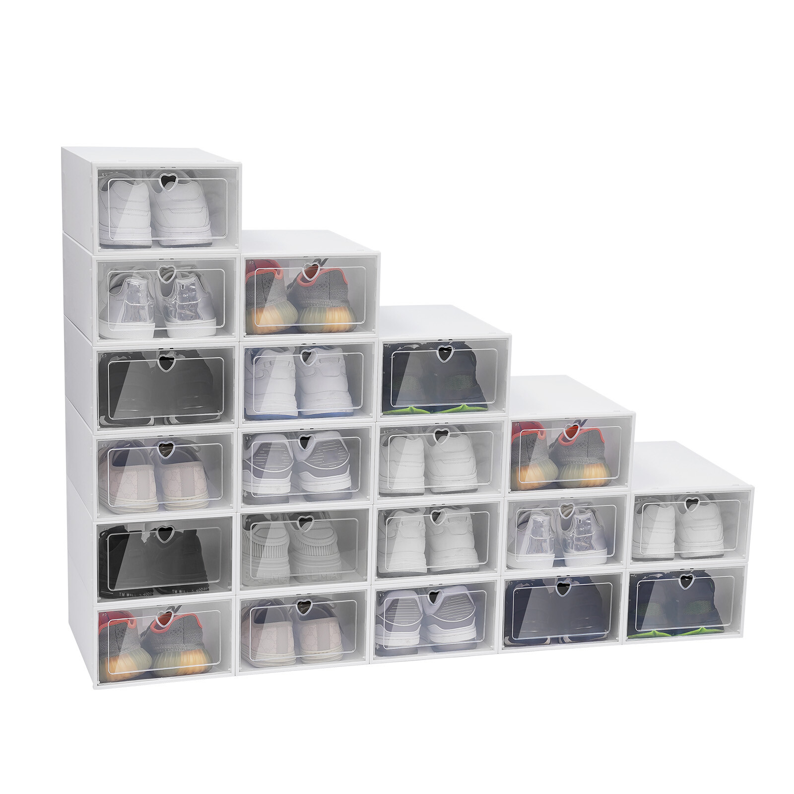 20pcs Stackable Shoe Storage Box Durable Plastic Sneaker Display Case Organizer