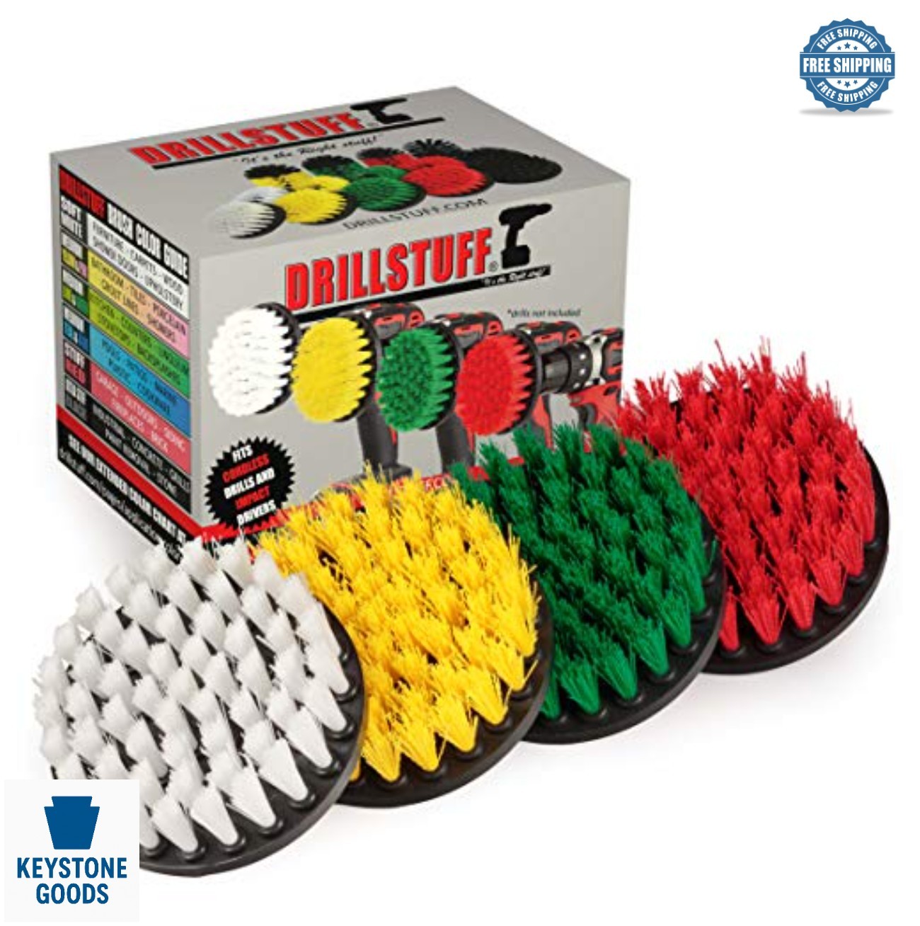Power Scrubber Brush Set 4 Inch Drill Attachment Nylon Bristles Shower Tile