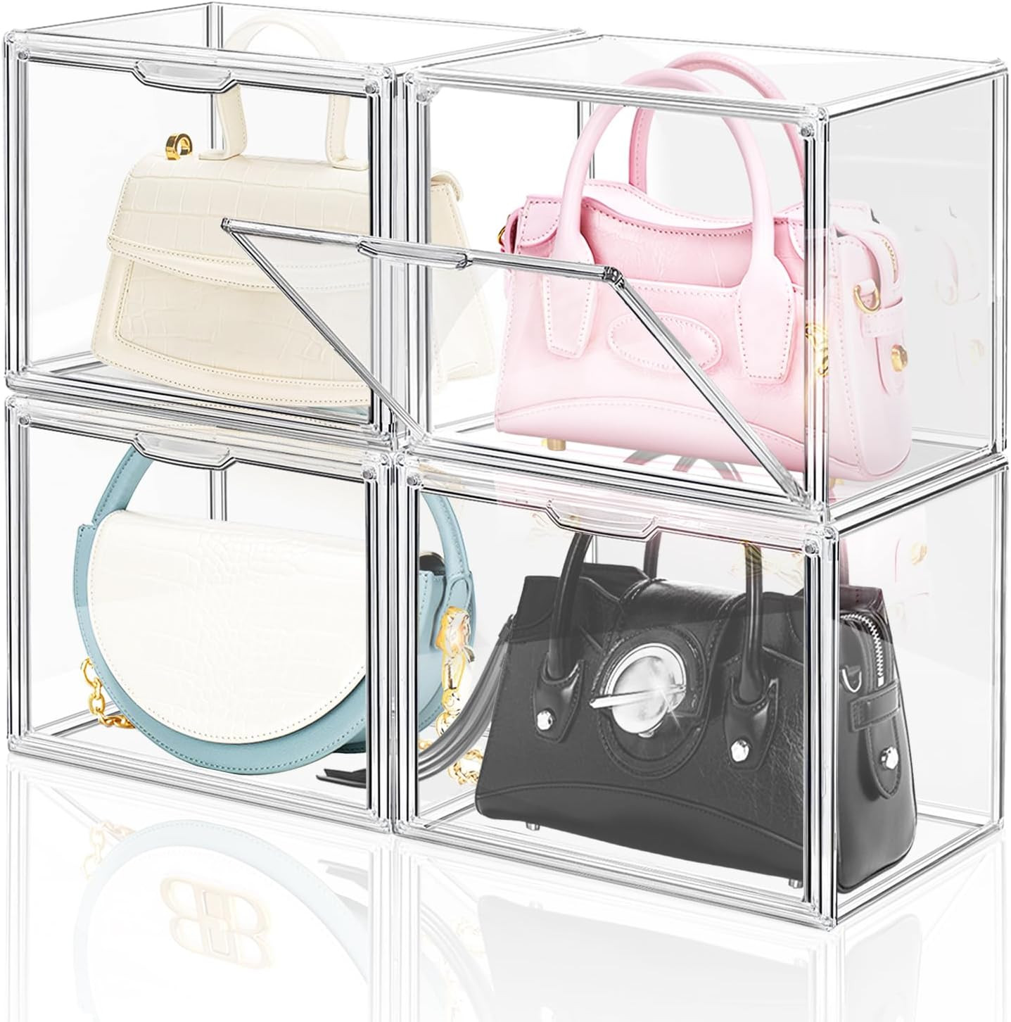 4 Packs Clear Plastic Handbag Storage Organizer for Closet, Small Acrylic Displa