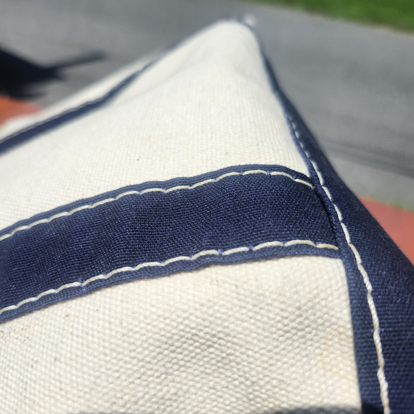 Vintage Lands’ End Canvas Tote Bag Heavy Duty White/Blue USA Nice