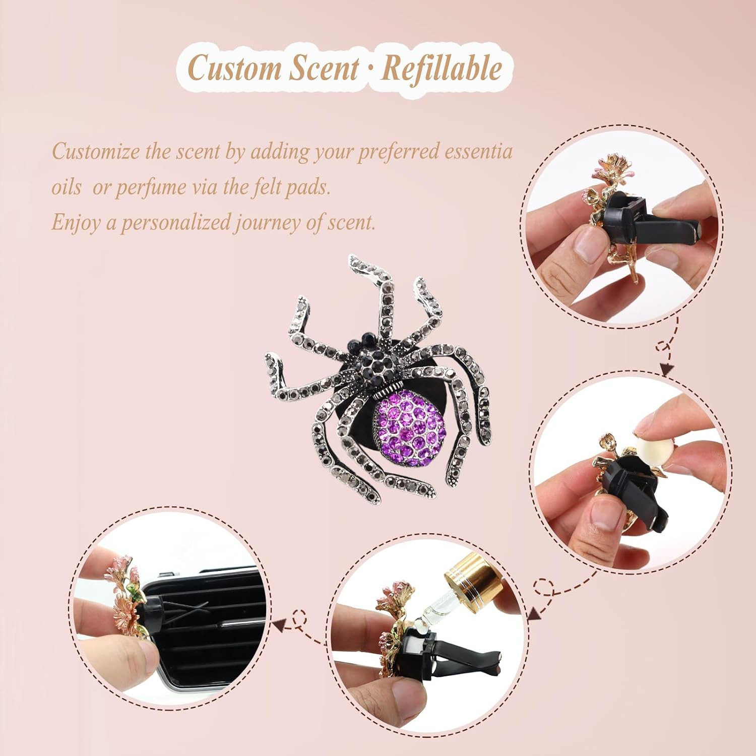 Goth Car Accessories 2Pcs Purple Black Spider Car Air Freshener Vent Clips,Bling