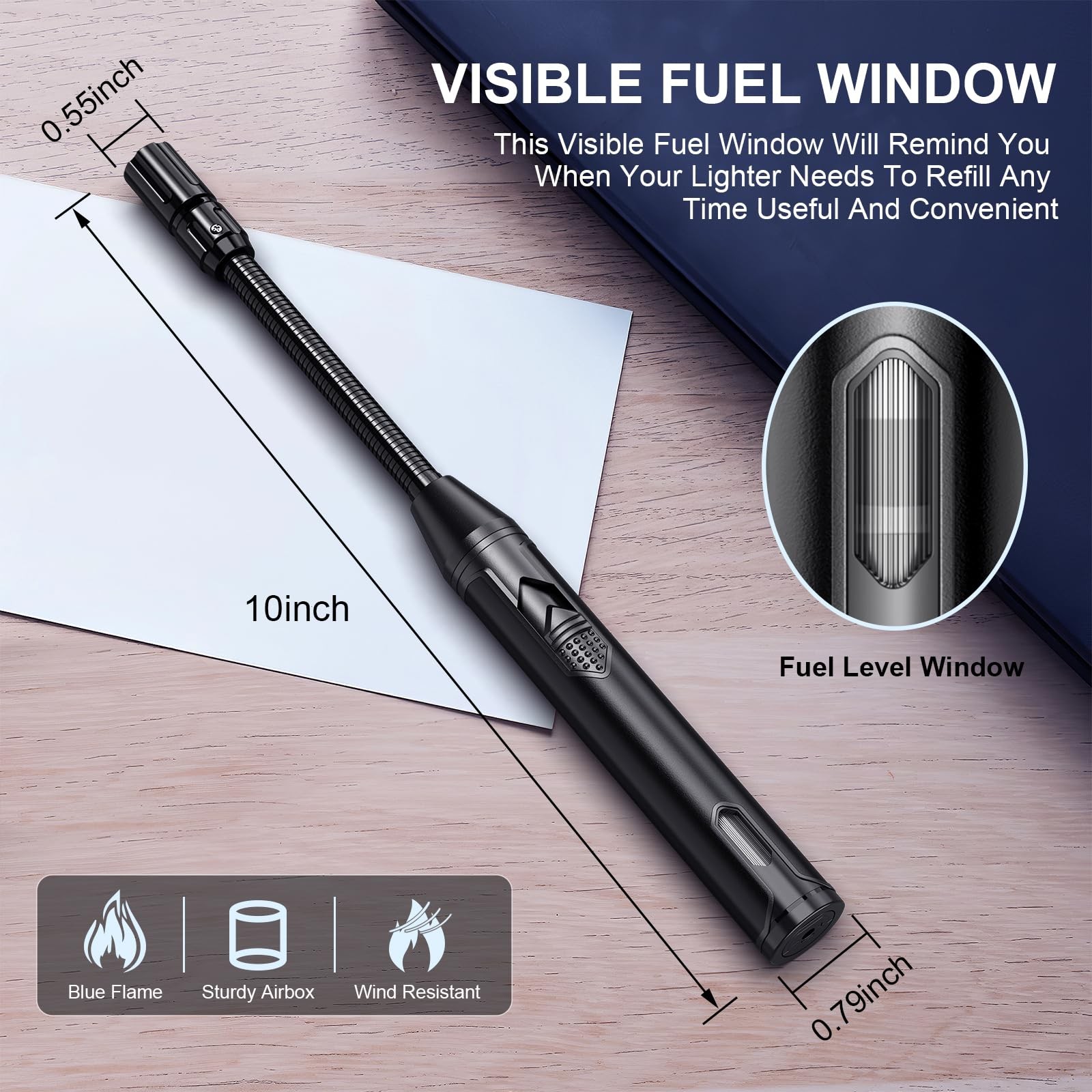 TOPKAY Torch Lighter Refillable Butane Long Flexible One Size, Black