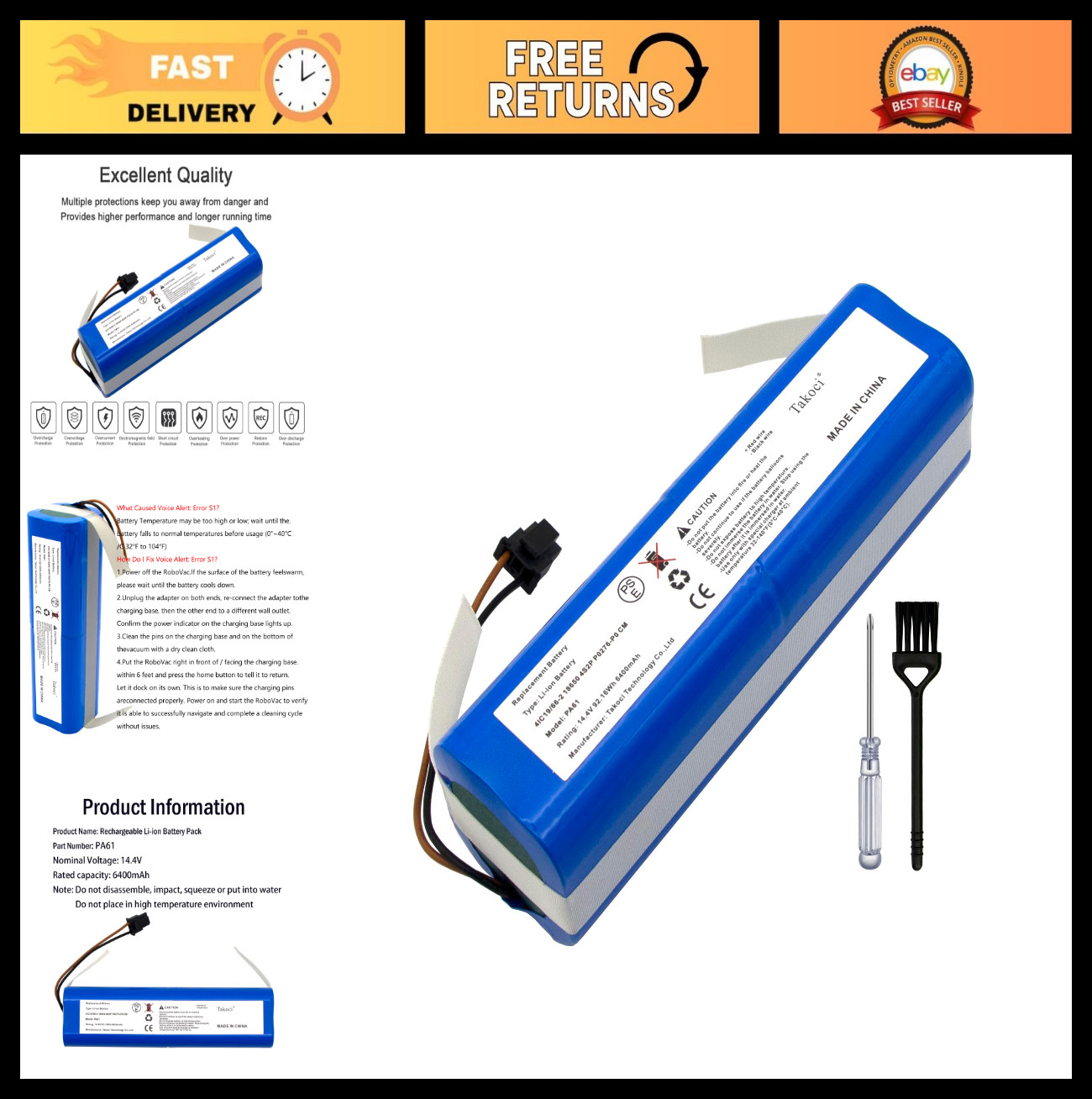 14.4V 6400mAh Li-ion Replacement Battery for Eufy RoboVac X8 Series Robot Vacuum
