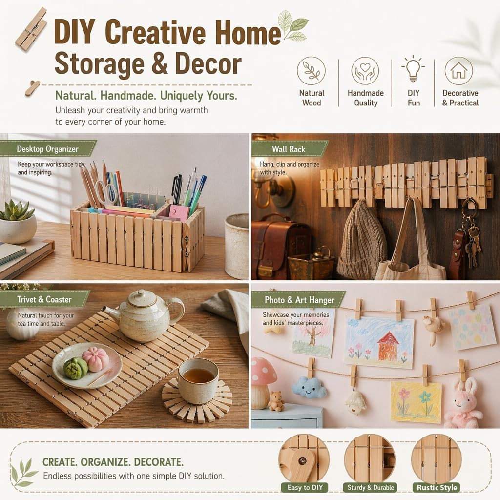 Clothes Pins Wood for Hanging Clothes,3.5 Inch【100pcs】 Heavy Duty Wooden Clothes