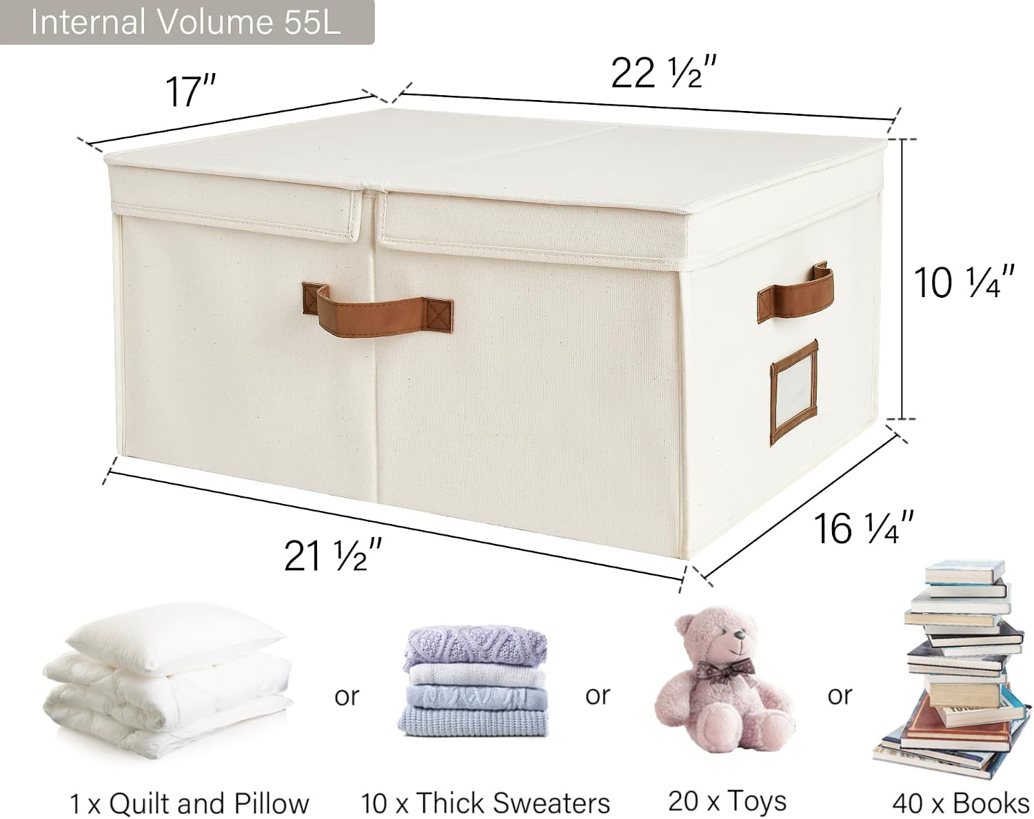 Extra Large Storage Bins with Double-Open Lid, 55L Fabric Baskets with Divider B