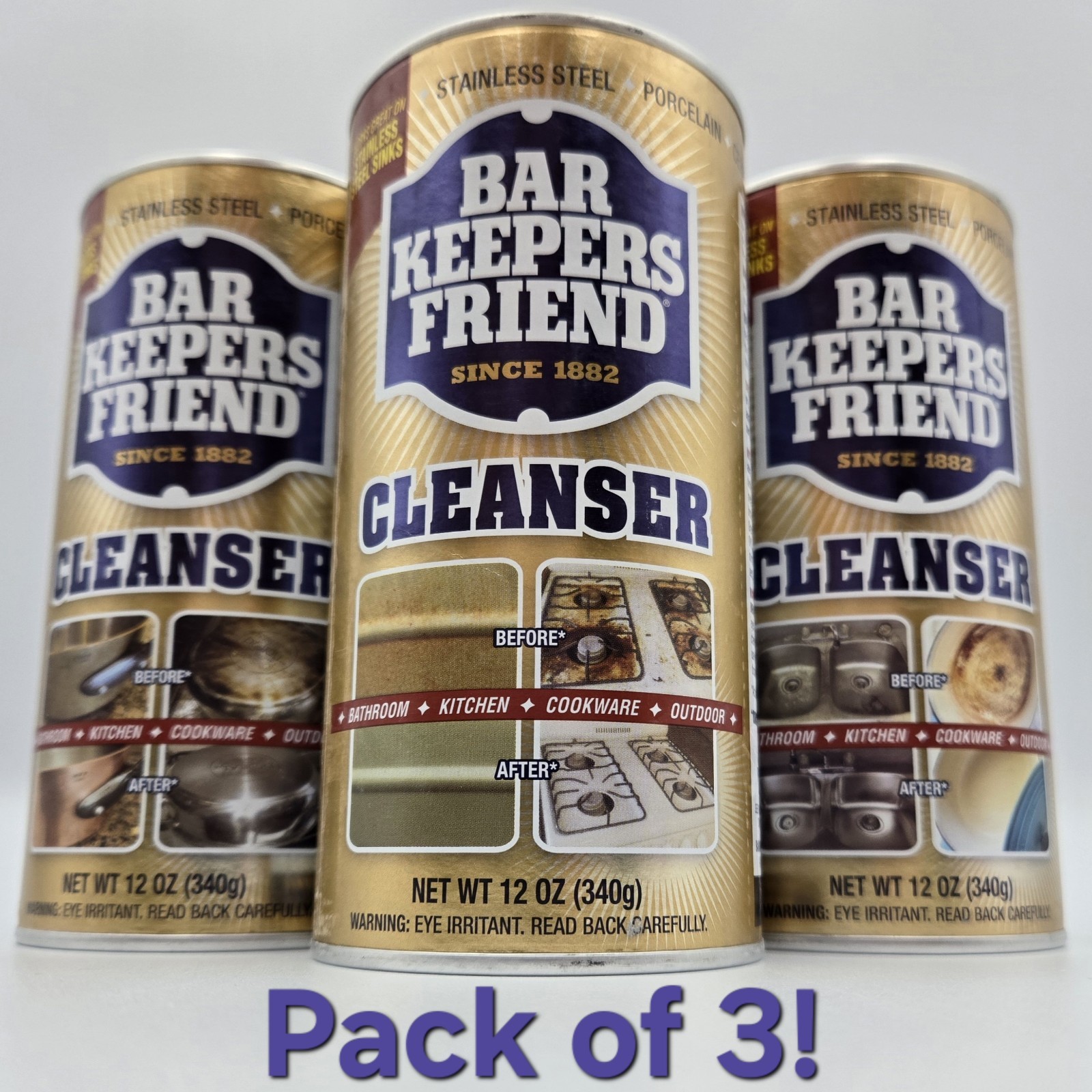 3 Bar Keepers Friend Powdered Cleanser 12 oz Bathroom Kitchen Cookware Outdoor