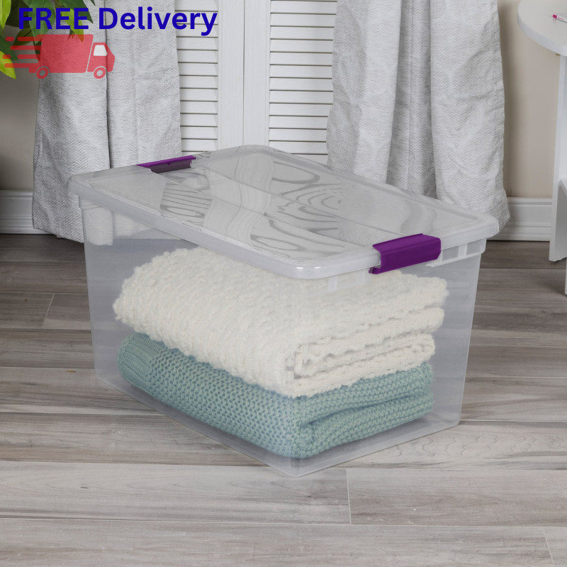 Sterilite 66 Qt ClearView Latch Box Plastic Storage Bin Container Clear 6-Pack