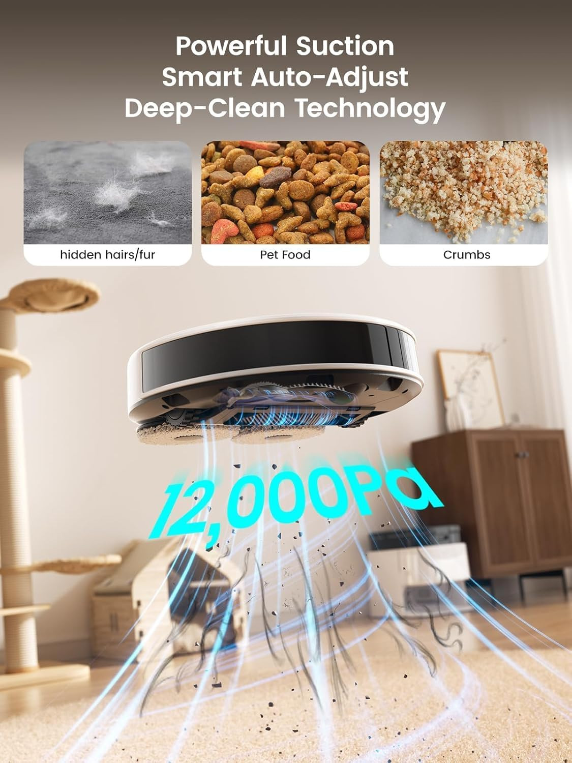 Robot Vacuum and Mop, 12000Pa Suction, 90-Day Self-Emptying, Obstacle Avoidance,