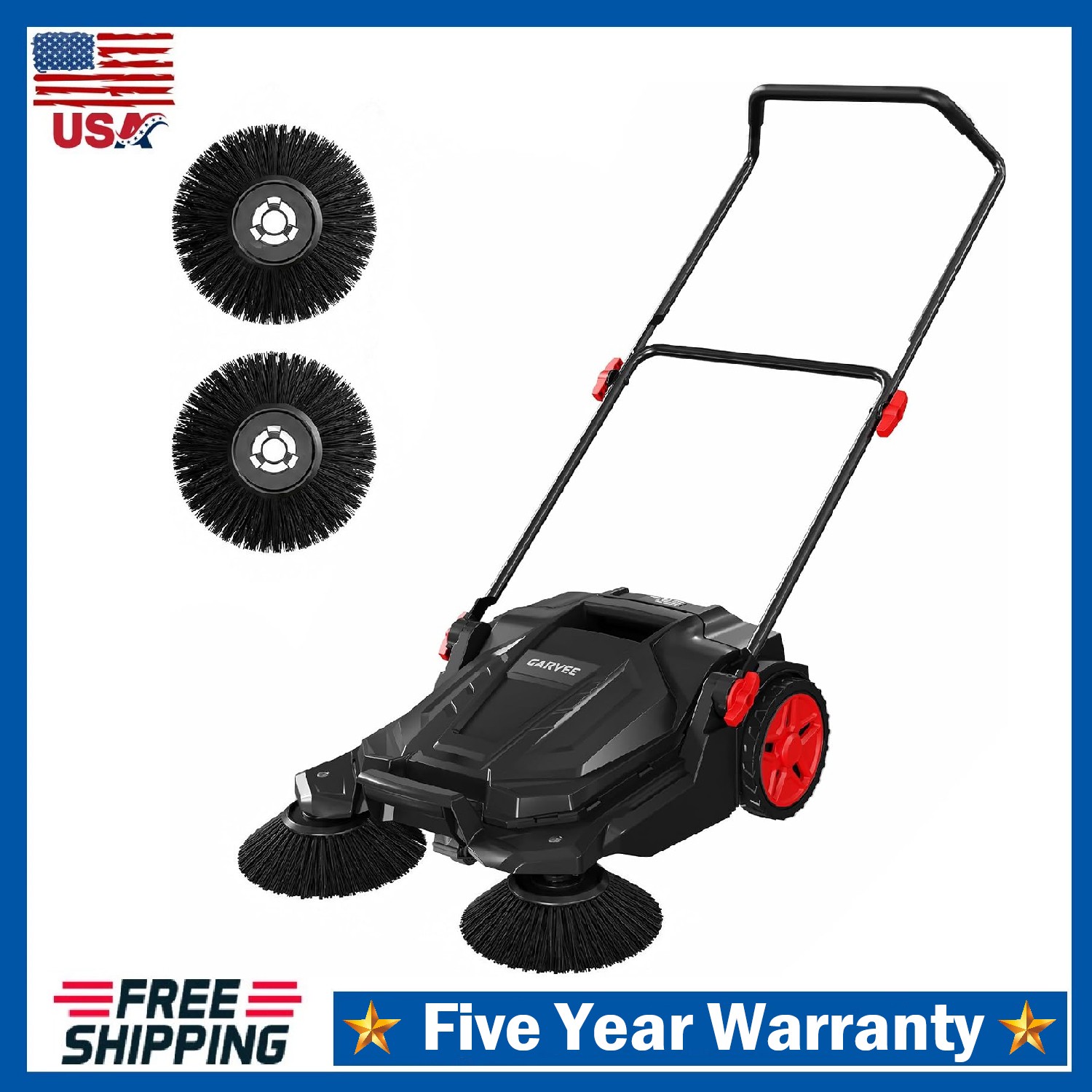 Walk-Behind Hand Push Floor Sweeper ,25.6″ Sweeping Width Manual for Patio Yard