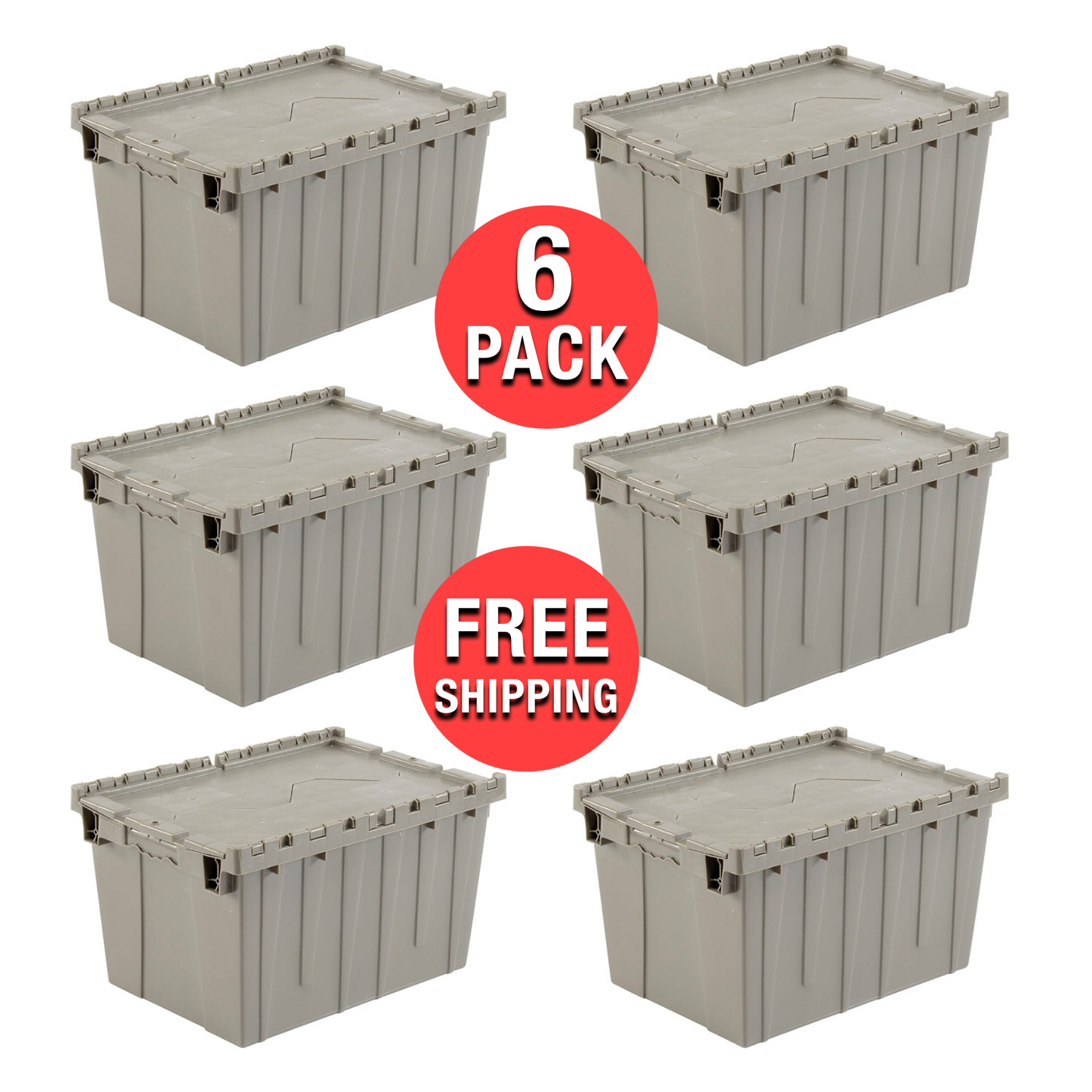 (6-Pack) Plastic Storage Container Organizer Shipping Tote Stackable Bins w/ Lid