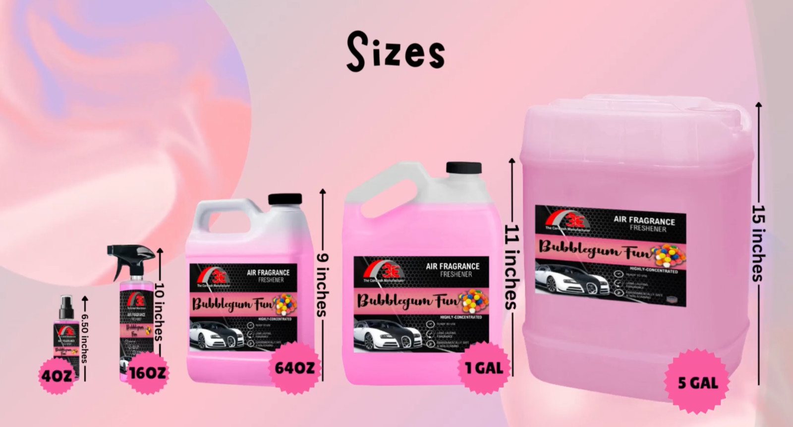 3E Bubble gum Fun 64 fl oz Air Freshener Odor Eliminator, Half Gal FREE SHIPPING