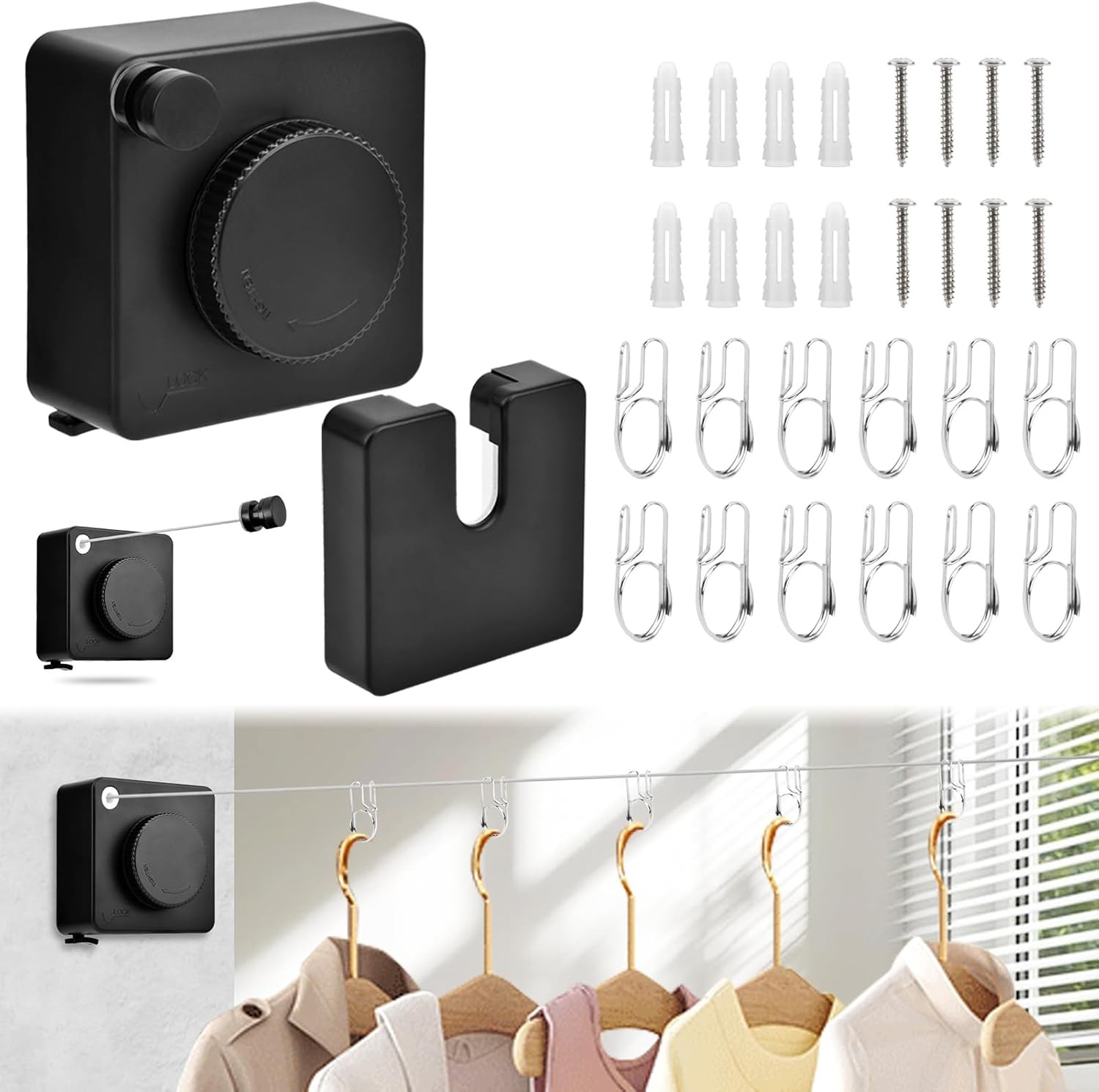 Retractable Clothesline Heavy Duty, Non-Sagging Indoor/Outdoor Clothes Line Retr