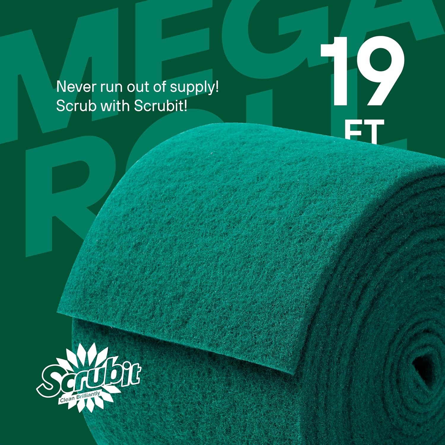 Scouring Pad Roll – 19 FT Green scrubbing Pads Roll – Non Scratch Dish Washing