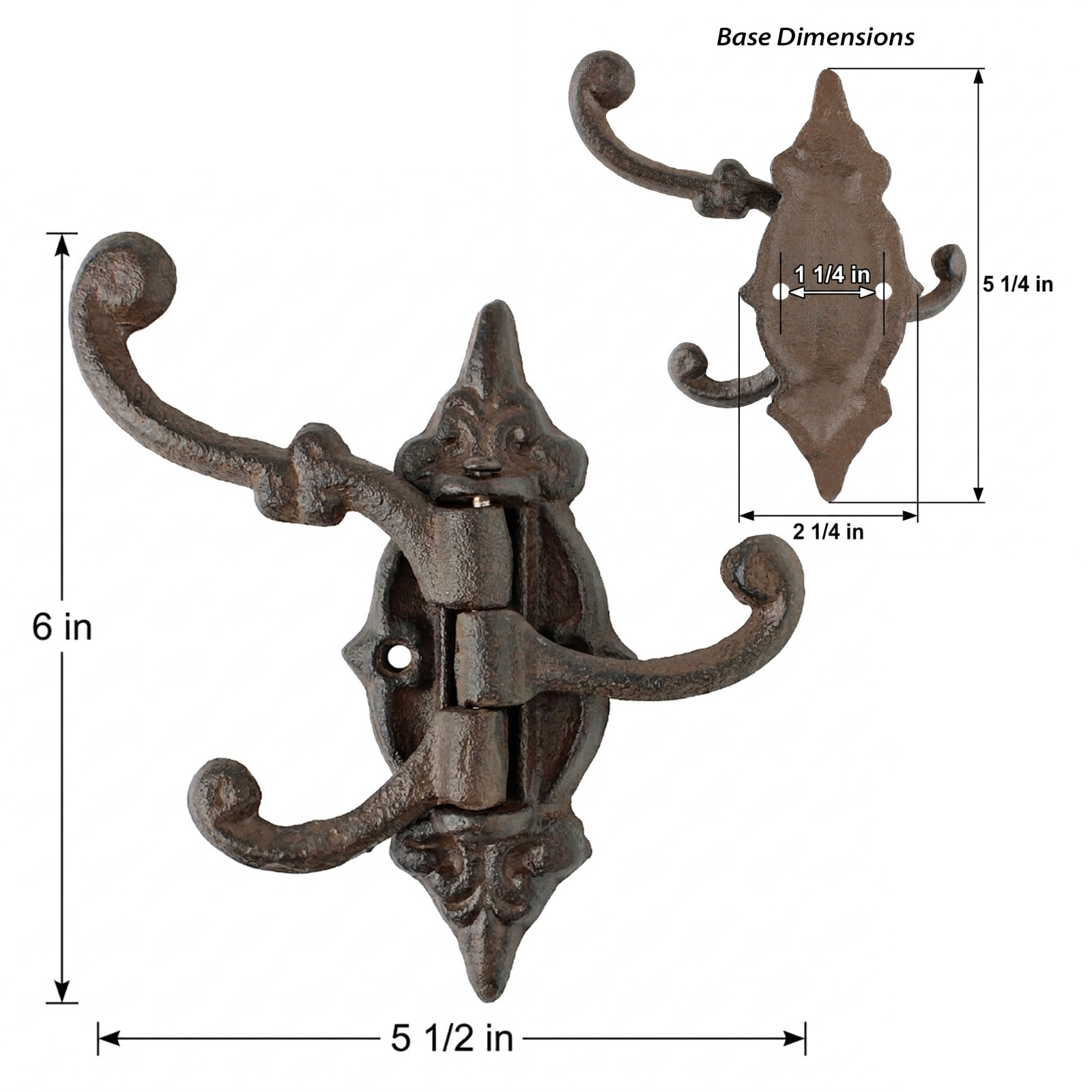 Rustic Swivel Hook Fleur De Lis Cast Iron Coat Hat Purse Towel Hanger Victorian