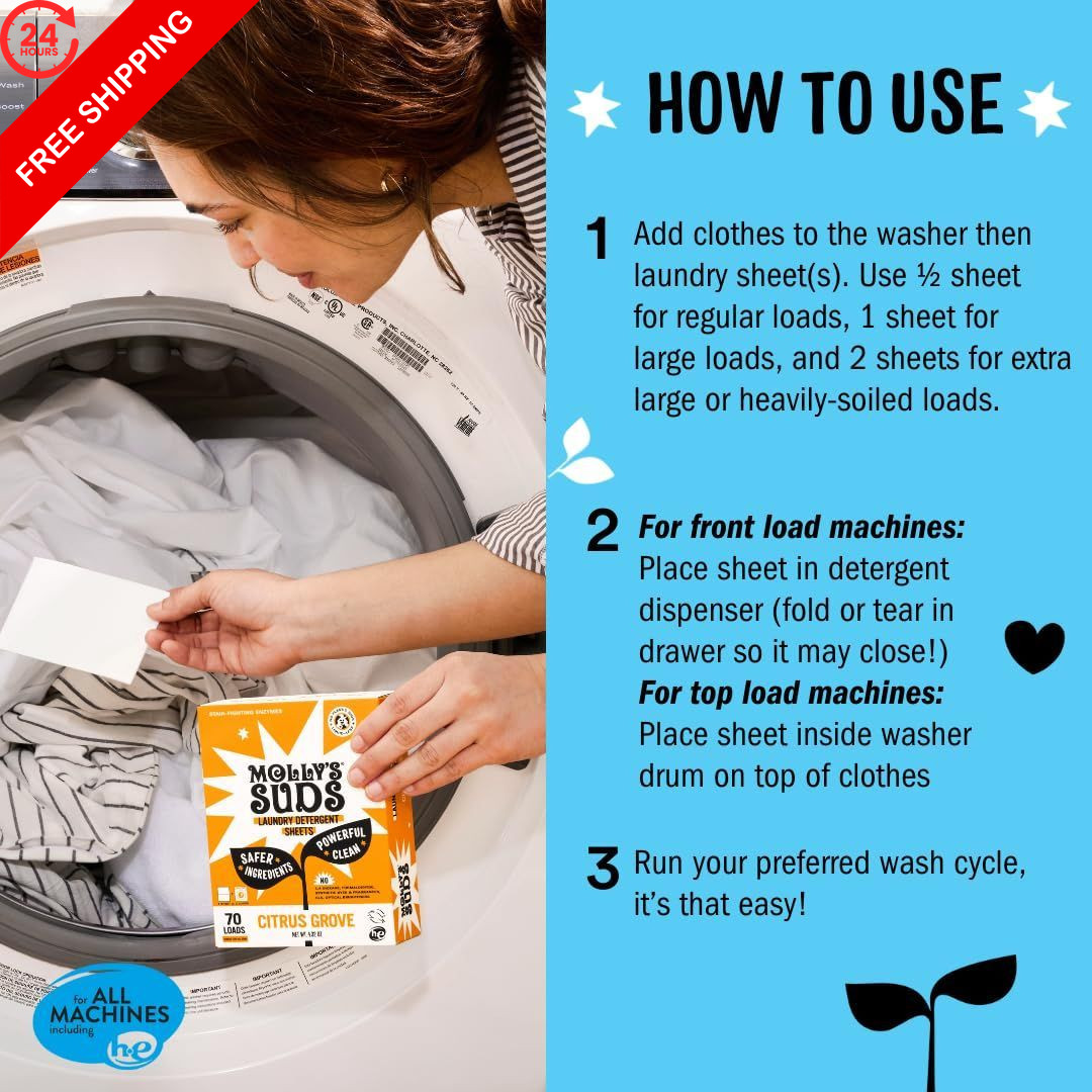 Molly’s Suds Laundry Detergent Sheets | Gentle on 70 Loads, No Color