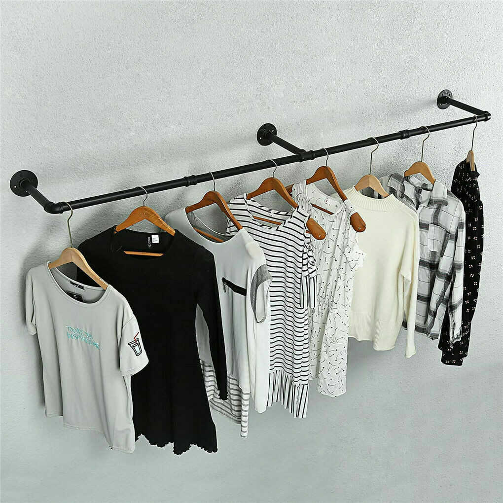 Long Clothes Rack 71″Pipe Wall Mounted Garment Rack Hanging Rod Clothing Storage