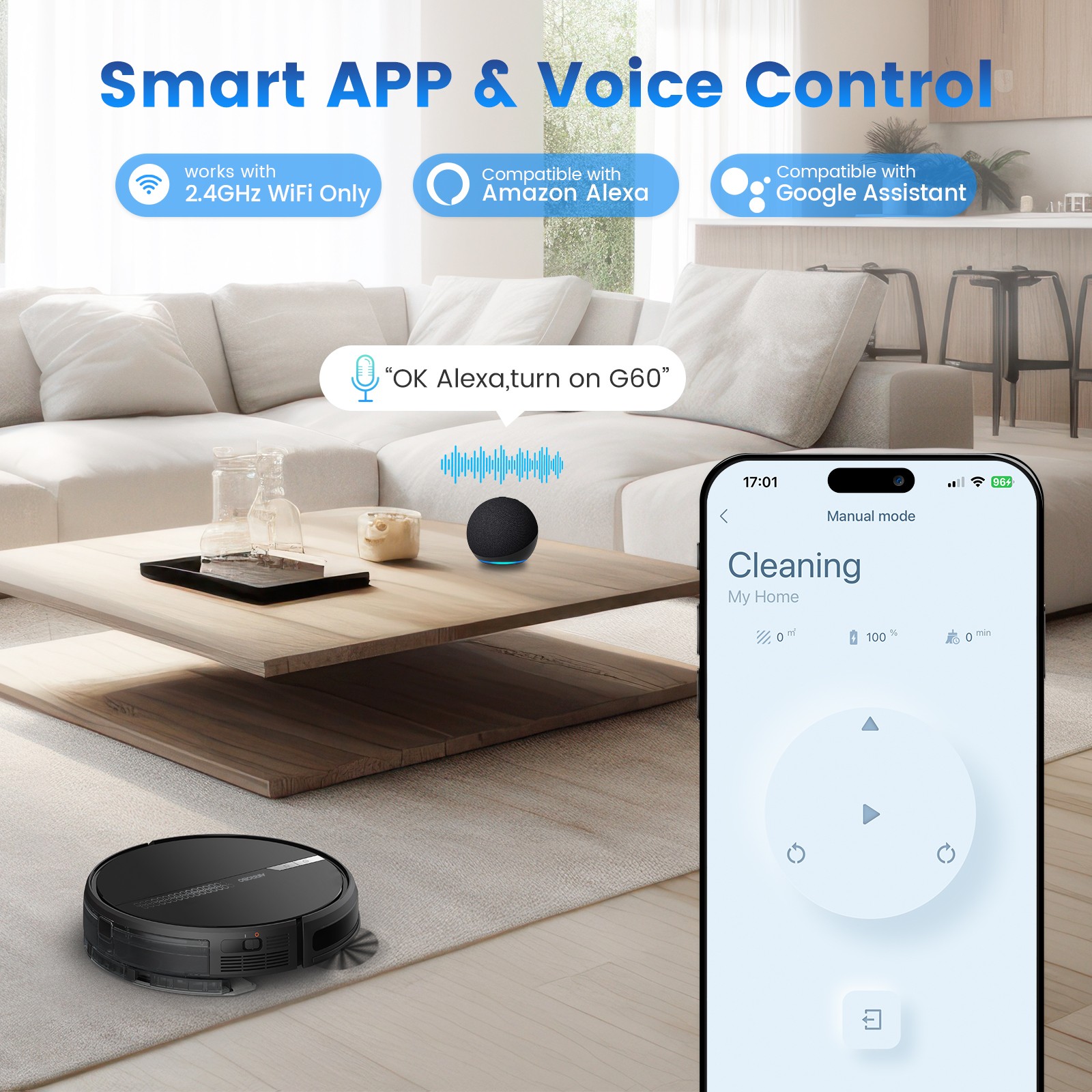 Refurbished AIRROBO G60 Robot Vacuum and Mop Combo Cleaner Sweeper 3000PA 120Min