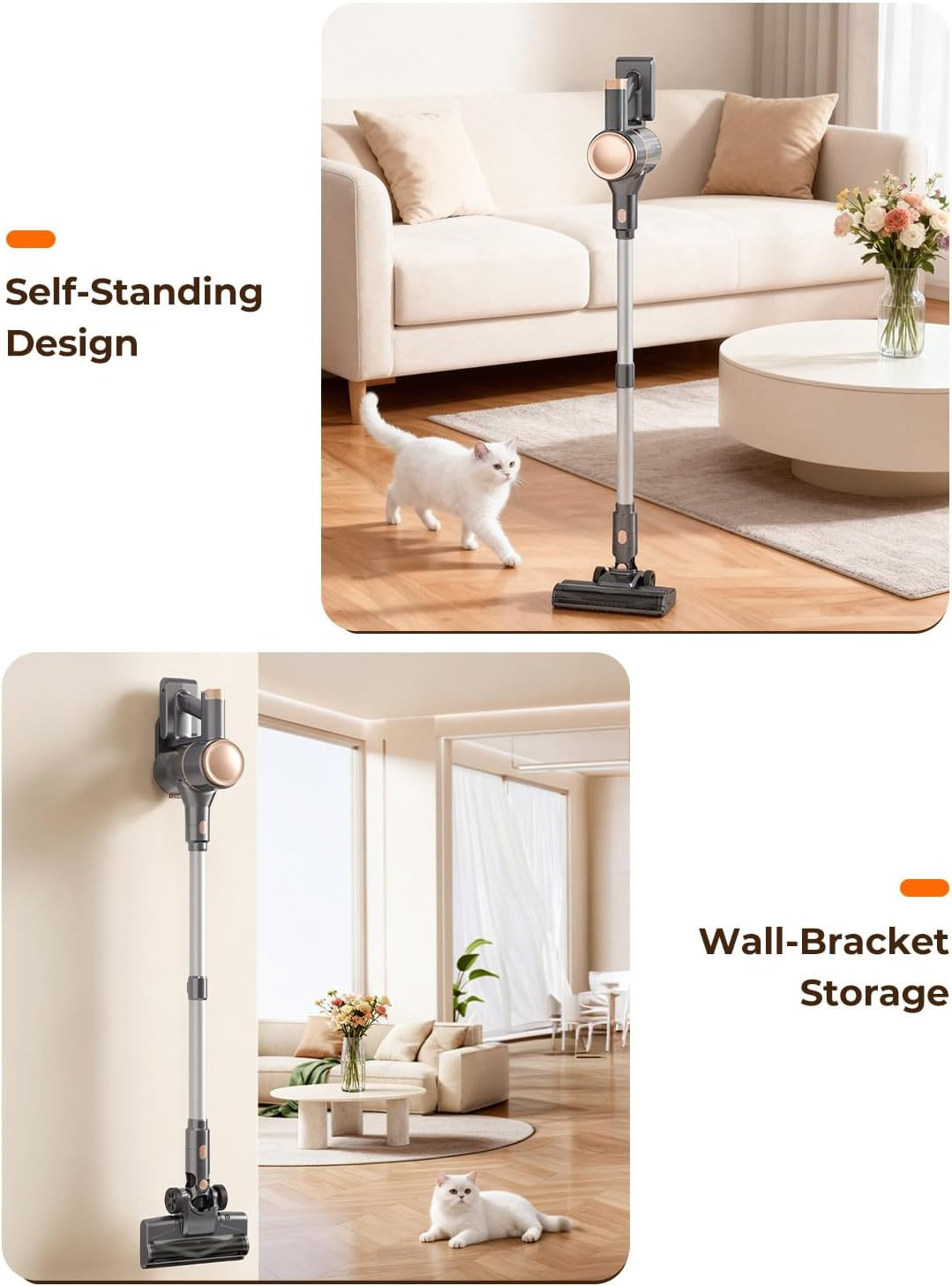 N8 Cordless Vacuum Cleaner – Lightweight, Powerful Suction, 40 Min Runtime, Gold