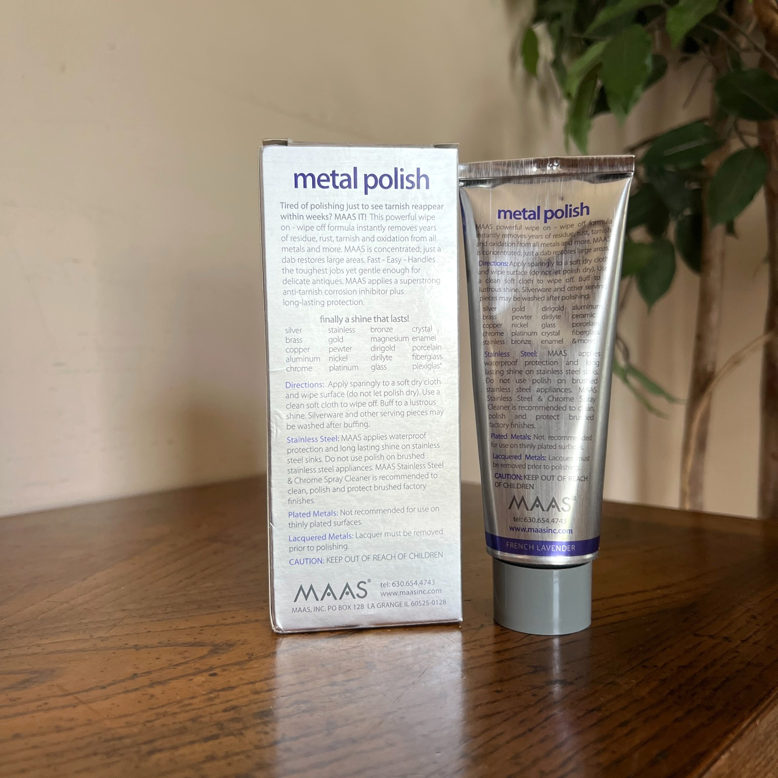 MAAS Metal Polish French Lavender 4oz Sealed Open Box + 4oz Used All Metals USA