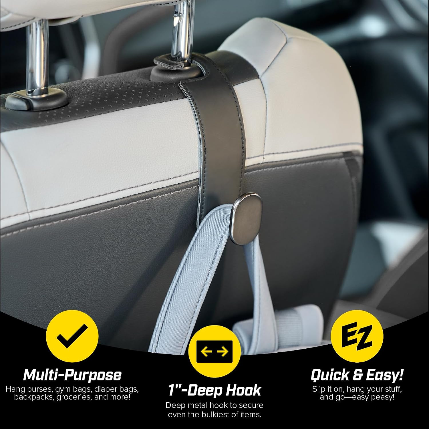 Headrest Hook (2-Pack) – Car Accessories | for Hanging Bags and Purses, Simple S