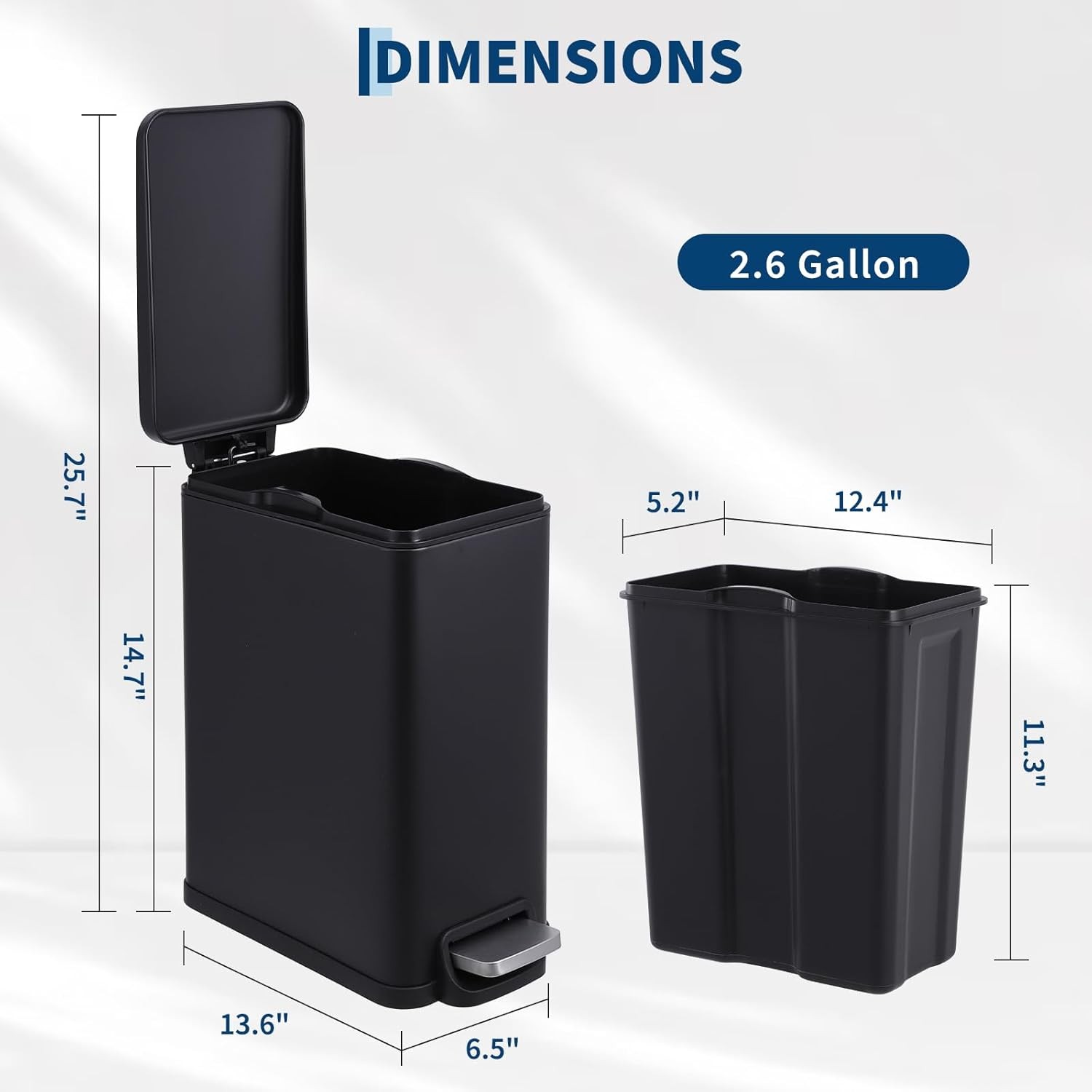 Slim 12 Gal Kitchen Trash Can, Step Garbage Can with Soft Close Lid Space-Saving