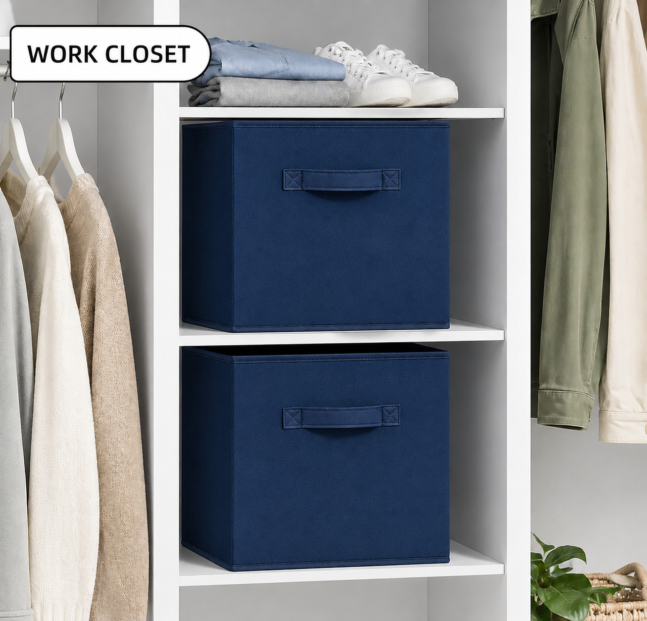 2 Pack Navy Blue Collapsible Storage Bins Fabric Cube Organizer Baskets Handles