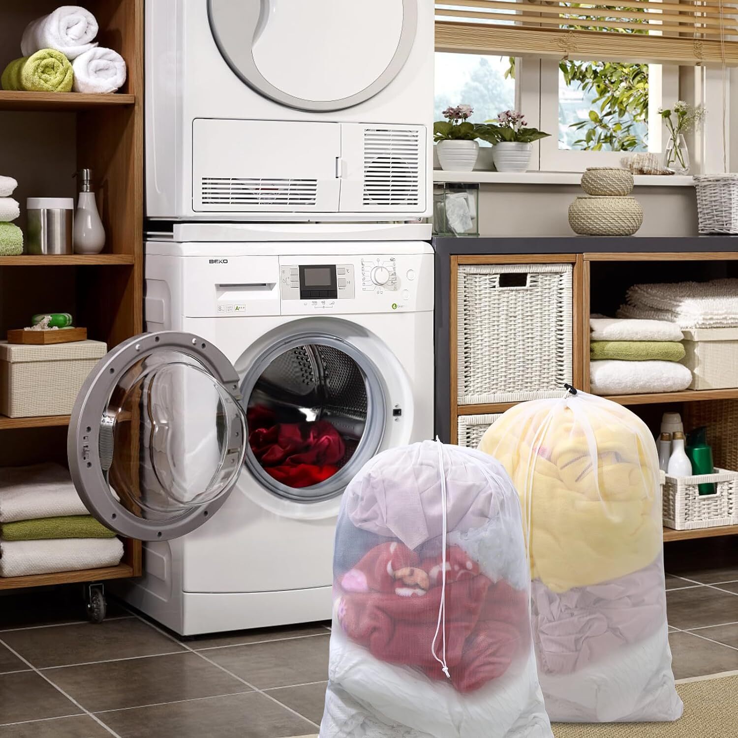 3×Heavy Duty Large Mesh Net Wash Clothes Laundry Bag With Drawstring Top Closure